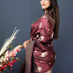 Petrichor Brown Kanjivaram Silk With Demure Blouse Piece