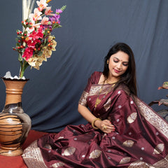 Petrichor Brown Kanjivaram Silk With Demure Blouse Piece