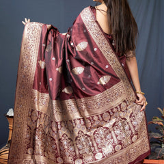 Petrichor Brown Kanjivaram Silk With Demure Blouse Piece