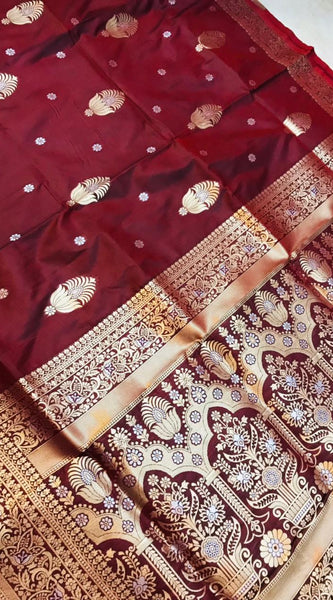 Petrichor Brown Kanjivaram Silk With Demure Blouse Piece