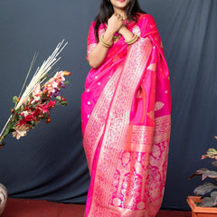 Redolent Dark Pink Kanjivaram Silk With Demure Blouse Piece