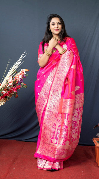 Redolent Dark Pink Kanjivaram Silk With Demure Blouse Piece