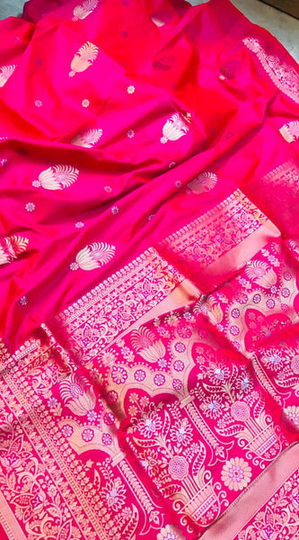 Redolent Dark Pink Kanjivaram Silk With Demure Blouse Piece