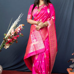 Redolent Dark Pink Kanjivaram Silk With Demure Blouse Piece