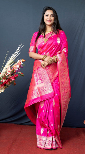 Redolent Dark Pink Kanjivaram Silk With Demure Blouse Piece