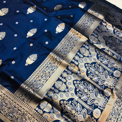 Palimpsest Navy Blue Kanjivaram Silk With Demure Blouse Piece