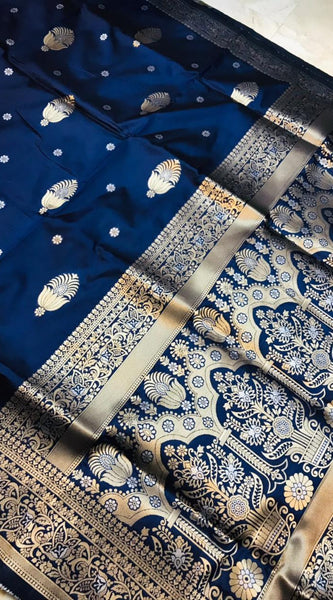 Palimpsest Navy Blue Kanjivaram Silk With Demure Blouse Piece