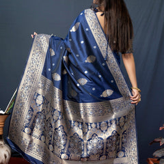 Palimpsest Navy Blue Kanjivaram Silk With Demure Blouse Piece