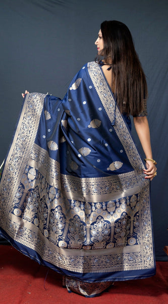 Palimpsest Navy Blue Kanjivaram Silk With Demure Blouse Piece