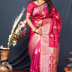 Ratatouille Pink Kanjivaram Silk With Demure Blouse Piece