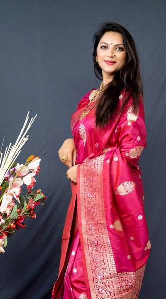 Ratatouille Pink Kanjivaram Silk With Demure Blouse Piece