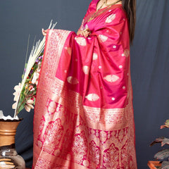 Ratatouille Pink Kanjivaram Silk With Demure Blouse Piece