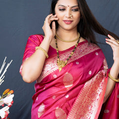 Ratatouille Pink Kanjivaram Silk With Demure Blouse Piece