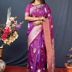 Panoply Purple Kanjivaram Silk With Demure Blouse Piece