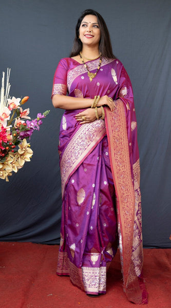 Panoply Purple Kanjivaram Silk With Demure Blouse Piece
