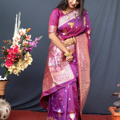 Panoply Purple Kanjivaram Silk With Demure Blouse Piece