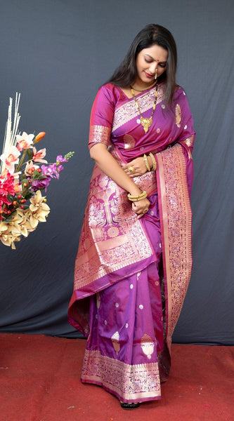 Panoply Purple Kanjivaram Silk With Demure Blouse Piece