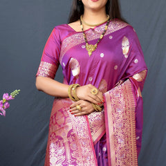 Panoply Purple Kanjivaram Silk With Demure Blouse Piece