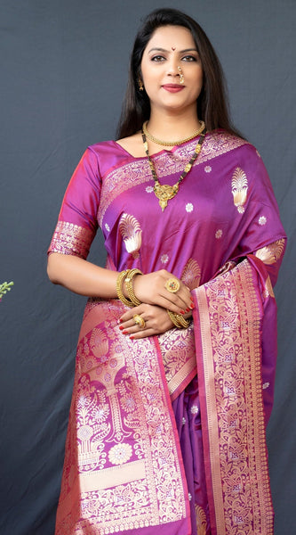 Panoply Purple Kanjivaram Silk With Demure Blouse Piece