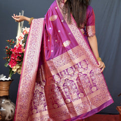 Panoply Purple Kanjivaram Silk With Demure Blouse Piece