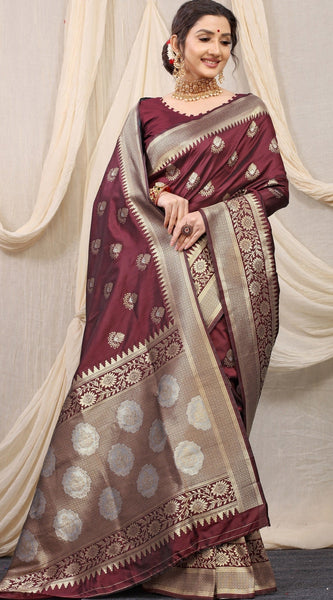 Smashing Brown Kanjivaram Silk With Effervescent Blouse Piece