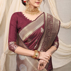 Smashing Brown Kanjivaram Silk With Effervescent Blouse Piece