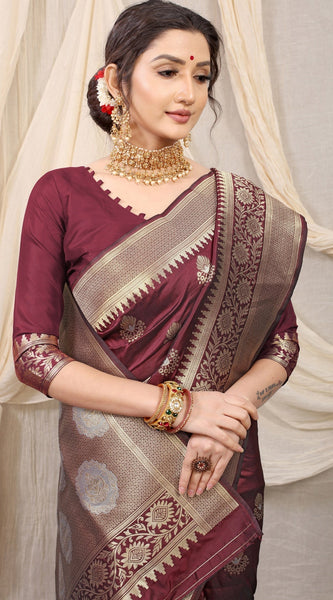 Smashing Brown Kanjivaram Silk With Effervescent Blouse Piece