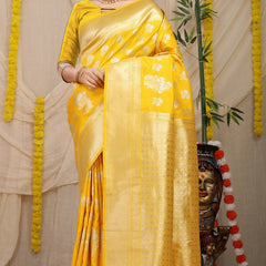 Divine Yellow Kanjivaram Silk With Seraglio Blouse Piece
