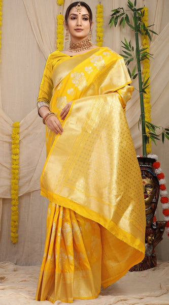 Divine Yellow Kanjivaram Silk With Seraglio Blouse Piece