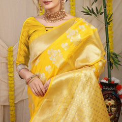 Divine Yellow Kanjivaram Silk With Seraglio Blouse Piece