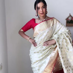 Gorgeous 1-Minute Ready To Wear Beige Soft Silk Saree