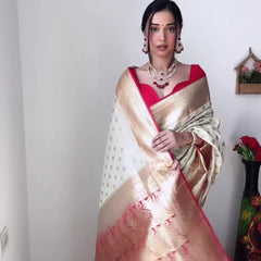 Gorgeous 1-Minute Ready To Wear Beige Soft Silk Saree