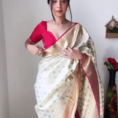 Gorgeous 1-Minute Ready To Wear Beige Soft Silk Saree