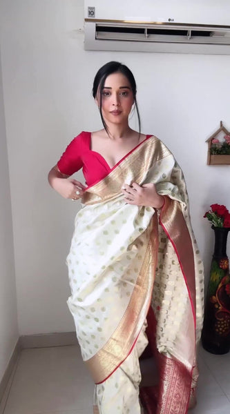 Gorgeous 1-Minute Ready To Wear Beige Soft Silk Saree
