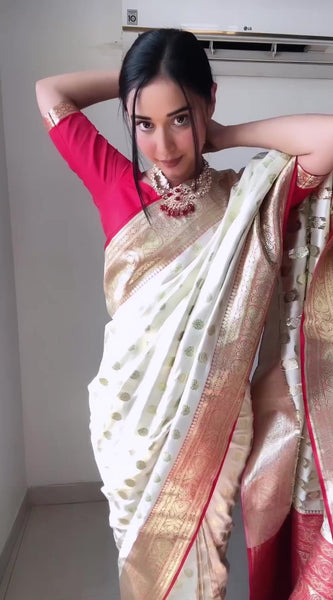 Gorgeous 1-Minute Ready To Wear Beige Soft Silk Saree