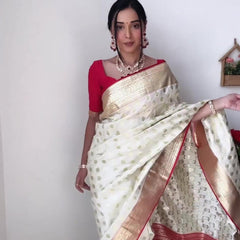 Gorgeous 1-Minute Ready To Wear Beige Soft Silk Saree