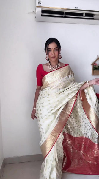 Gorgeous 1-Minute Ready To Wear Beige Soft Silk Saree
