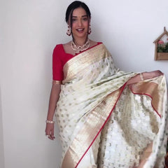 Gorgeous 1-Minute Ready To Wear Beige Soft Silk Saree
