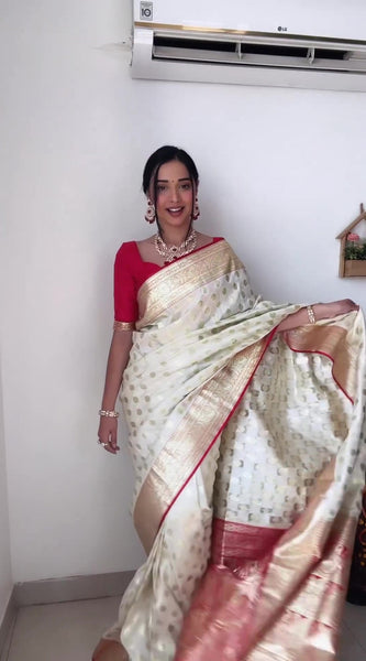 Gorgeous 1-Minute Ready To Wear Beige Soft Silk Saree