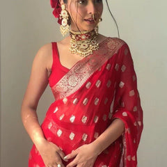 Radiant 1-Minute Ready To Wear Red Cotton Silk Saree