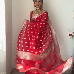 Radiant 1-Minute Ready To Wear Red Cotton Silk Saree