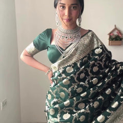 Gorgeous 1-Minute Ready To Wear Green Soft Silk Saree