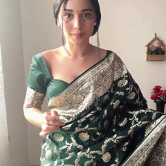 Gorgeous 1-Minute Ready To Wear Green Soft Silk Saree