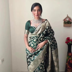 Gorgeous 1-Minute Ready To Wear Green Soft Silk Saree