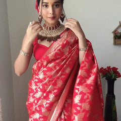 Mesmeric 1-Minute Ready To Wear Red Soft Silk Saree