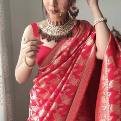 Mesmeric 1-Minute Ready To Wear Red Soft Silk Saree