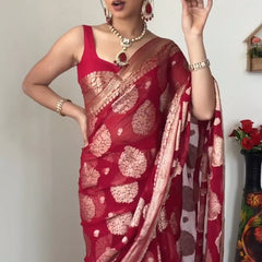 Alluring 1-Minute Ready To Wear Red Cotton Silk Saree