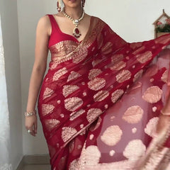 Alluring 1-Minute Ready To Wear Red Cotton Silk Saree