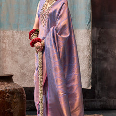 Pleasant Lavender Kanjivaram Silk Saree With Ideal Blouse Piece