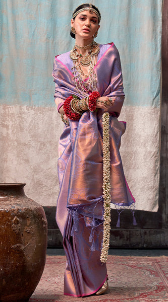 Pleasant Lavender Kanjivaram Silk Saree With Ideal Blouse Piece